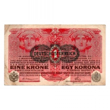 1 Korona Bankjegy 1916 Deutschösterreich bélyegzéssel VF