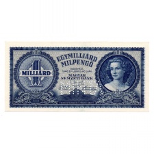 1 Milliárd Milpengő Bankjegy 1946 MINTA perforációval