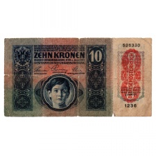 10 Korona Bankjegy 1915 Deutschösterreich felülbélyezéssel G-VG