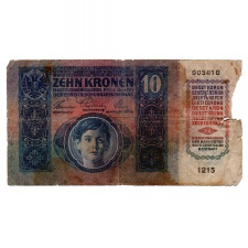 10 Korona Bankjegy 1915 Magyarország felülbélyezéssel G