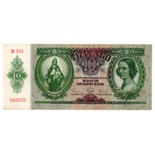 10 Pengő Bankjegy 1936 VF alacsonyabb sorszám