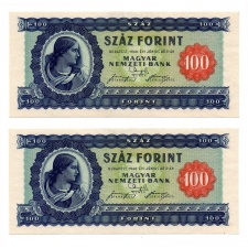 100 Forint Bankjegy 1946 UNC -kék százas- sorszámkövető pár