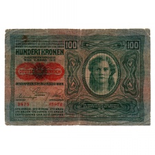 100 Korona Bankjegy 1912 Deutschösterreich felülbélyegzéssel VG