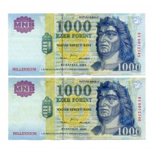 1000 Forint Bankjegy Millennium 2000 DA EF sorszámkövető pár