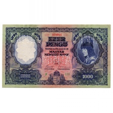 1000 Pengő Bankjegy 1927 MINTA perforációval