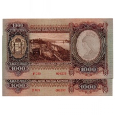 1000 Pengő Bankjegy 1943 UNC sorszámkövető pár alacsony sorszám