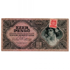 1000 Pengő Bankjegy 1945 VF vagyondézsma bélyeggel