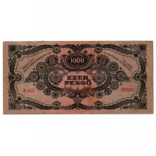 1000 Pengő Bankjegy 1945 VF vagyondézsma bélyeggel