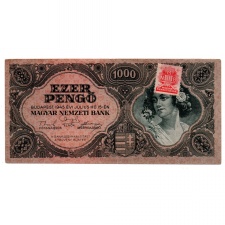 1000 Pengő Bankjegy 1945 VF vagyondézsma bélyeggel