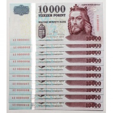 10000 Forint Bankjegy 2012 AE 0000001-10 legalacsonyabb sorszám