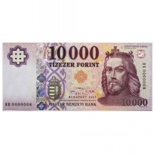 10000 Forint Bankjegy 2021 HR extrém alacsony sorszám 0000008