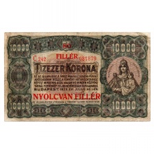 10000 Korona Államjegy 1923 80 Fillér felülbélyegzéssel F