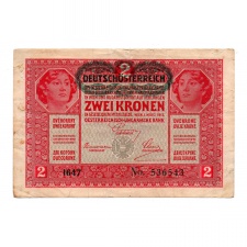 2 Korona Bankjegy 1917 Deutschösterreich bélyegzéssel VF