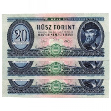 20 Forint Bankjegy 1969 sorszámkövető 3 db UNC
