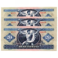 20 Forint Bankjegy 1969 sorszámkövető 3 db UNC