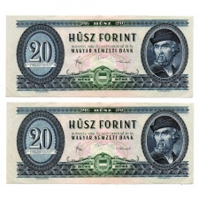 20 Forint Bankjegy 1980 aEF-EF alacsonyabb sorszámkövető pár