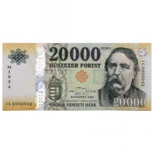 20000 Forint Bankjegy 2021 MINTA nagyon alacsony sorszám 0000042