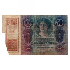 50 Korona Bankjegy 1914 Magyarország felülbélyegzéssel P