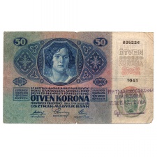 50 Korona Bankjegy 1914 VI. Gyalogezred  bélyegzéssel RRR