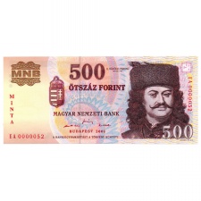 500 Forint Bankjegy 2001 MINTA alacsony sorszám EA0000052