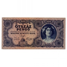 500 Pengő Bankjegy 1945 VF hibás nyomat orosz P helyett N