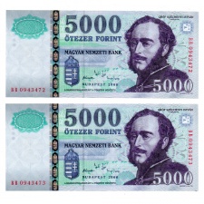 5000 Forint Bankjegy 2006 BB UNC sorszámkövető pár
