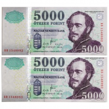 5000 Forint Bankjegy 2010 BB UNC sorszámkövető pár