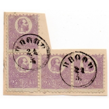 1871-es Kőnyomtatos 25 Krajcár L alakú 4-es tömb levéldarabon