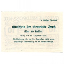 Ausztria Notgeld Dross 10 Heller 1920 9. kiadás