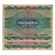 Ausztria 100 Korona Bankjegy 1922 EF sorszámkövető pár