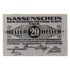 Ausztria Notgeld Wien 20 Heller 1919 Bécs