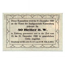 Ausztria Notgeld Korneuburg  50 Heller 1920 kék