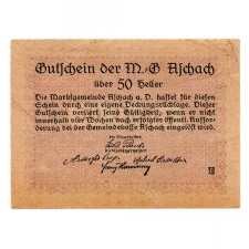 Ausztria Notgeld Aschach a.d. Donau 50 Heller 1920