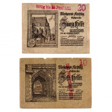 Ausztria Notgeld Kirchschlag 10-20 Heller 1920 bélyegzéssel