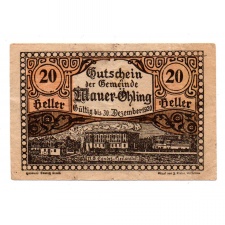 Ausztria Notgeld Mauer-Öhling 20 Heller 1920