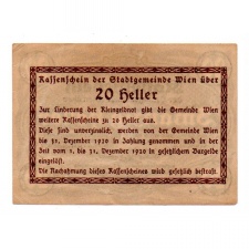 Ausztria Notgeld Wien 20 Heller 1920 Bécs weitere Kassenscheine