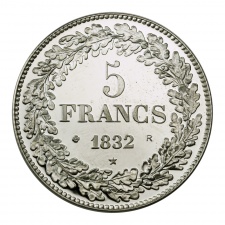 Belgium I. Lipót 5 Frank 1832 utánveret emlékérme