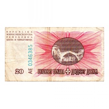 Bosznia-Hercegovina 20 Dinár Bankjegy 1994 P42a