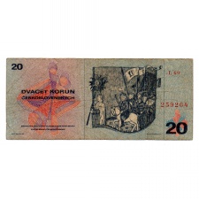 Csehszlovákia 20 Korona Bankjegy 1970 P92c L sorozat