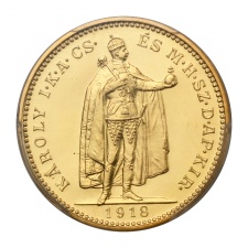 IV. Károly arany 20 Korona 1918 K-B UV PCGS minősítéssel