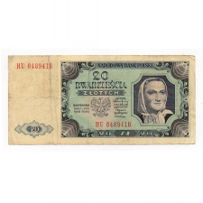 Lengyelország 20 Zloty Bankjegy 1948 P137a M137f