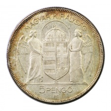 Magyar Királyság Horthy 5 Pengő 1930 aUNC
