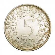 Németország ezüst 5 Márka 1974 G
