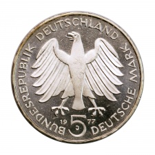 Németország ezüst 5 Márka 1977 J Carl Friedrich Gauss Proof