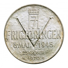 Norvégia ezüst 25 Korona 1970