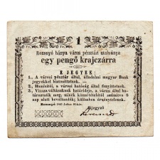 Rozsnyó 1 Pengő krajczárra Pénztári utalvány 1849 normál