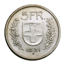 Svájc ezüst 5 Frank 1931 B