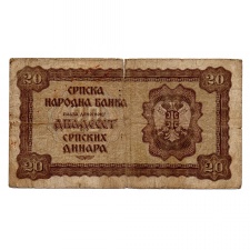 Szerbia 20 Dinár Bankjegy 1941 P25