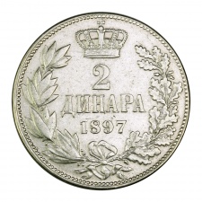 Szerbia I. Sándor 2 Dinár 1897
