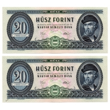 20 Forint Bankjegy 1975 gEF sorszámkövető pár